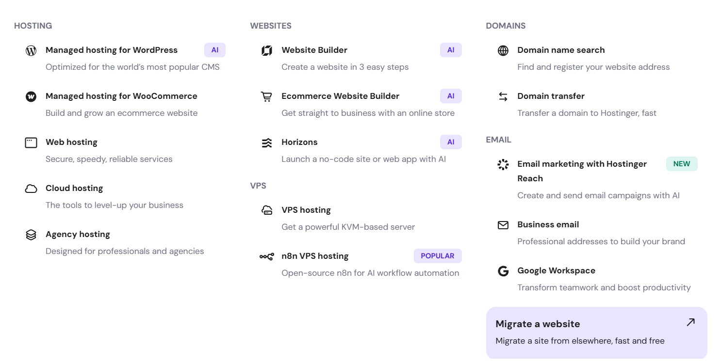 Hostinger All Services