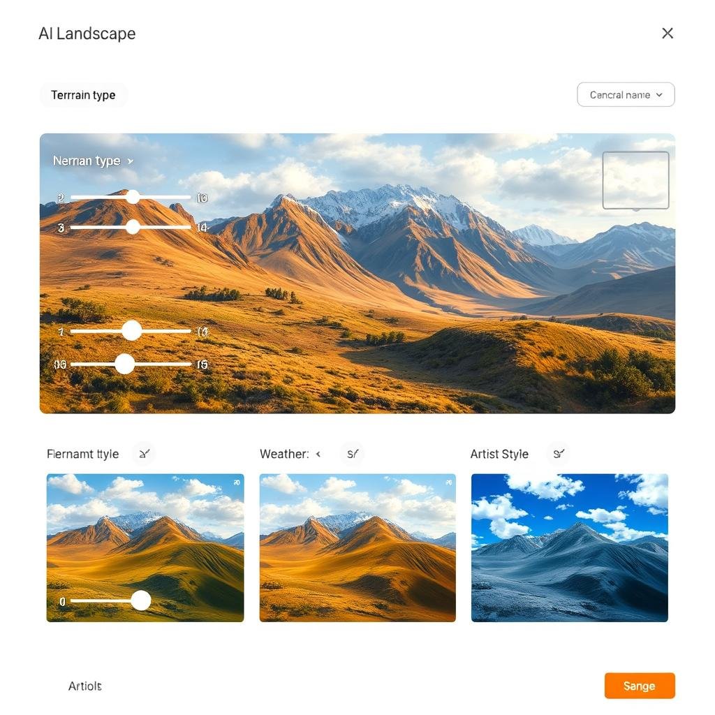 AI painting tool showing landscape generation with style controls